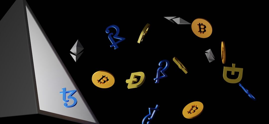 a pyramid with some bitcoins coming out of it