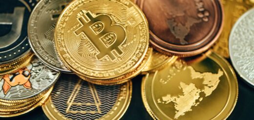 a pile of gold and silver bitcoins